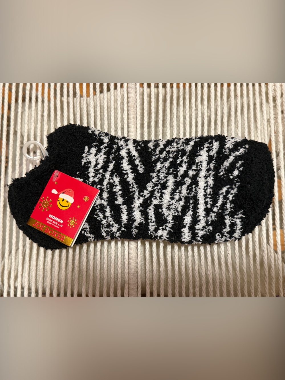 NWT Joe Boxer Black and White Fuzzy Zebra Print Socks
